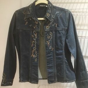 CHICOS Denim embellished bead & sequined jacket size 0.